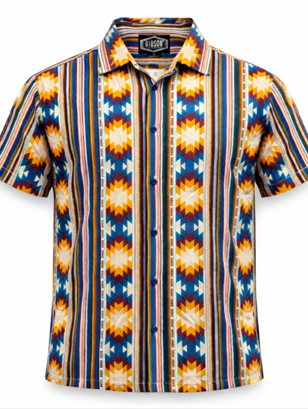 Gibson Short-Sleeve Aztec Stripe Shirt - Blue, Yellow,‎ Brown